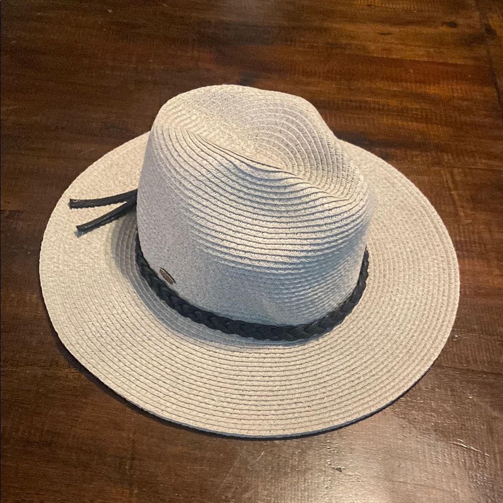 Stylish Gray Panama Wide-Brim Hat with Black Band CC
